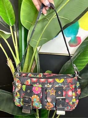 Y2K Black Floral Print Mini Shoulder Bag